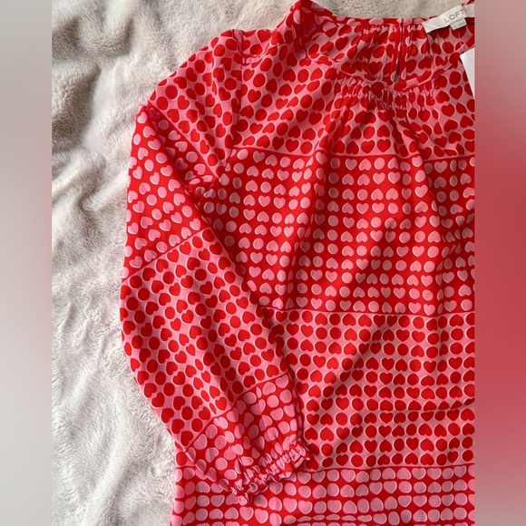 2/$20 ✨NWT LOFT Long Sleeve Pink Red Heart Chiffon Blouse Size S - Picture 9 of 10